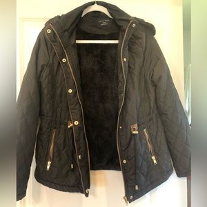 Quilted Black Jacket with Faux Fur Lining